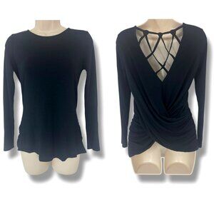 Venus Black Soft‎ Stretch Knit Caged Back Pullover Top Shirt Blouse Size XS